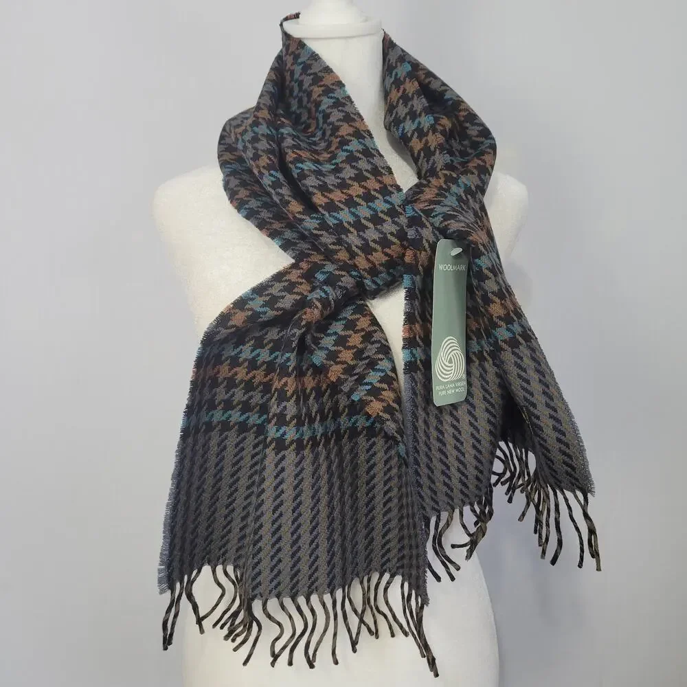 Eddie Bauer 100% Lambswool Houndstooth Scarf Unisex OS Preppy Heritage, New